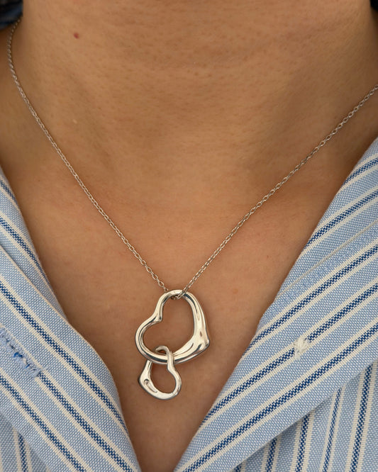 Vintage Silver Tiffany & Co Elsa Peretti Double Open Heart Necklace