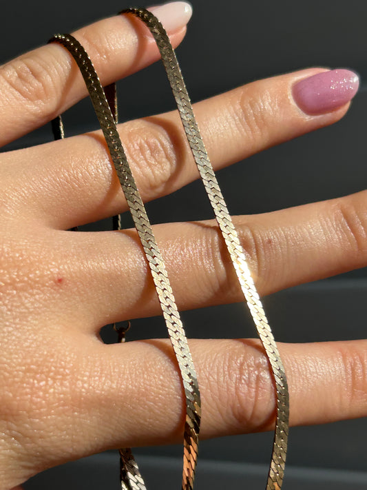 Vintage 10k Herringbone x Flat Curb Chain