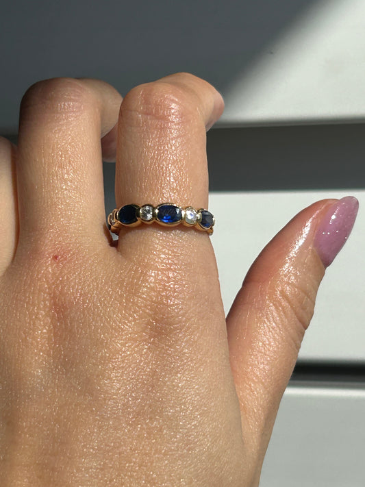 Vintage Oval Sapphire and Round Diamond Band: US Size 7