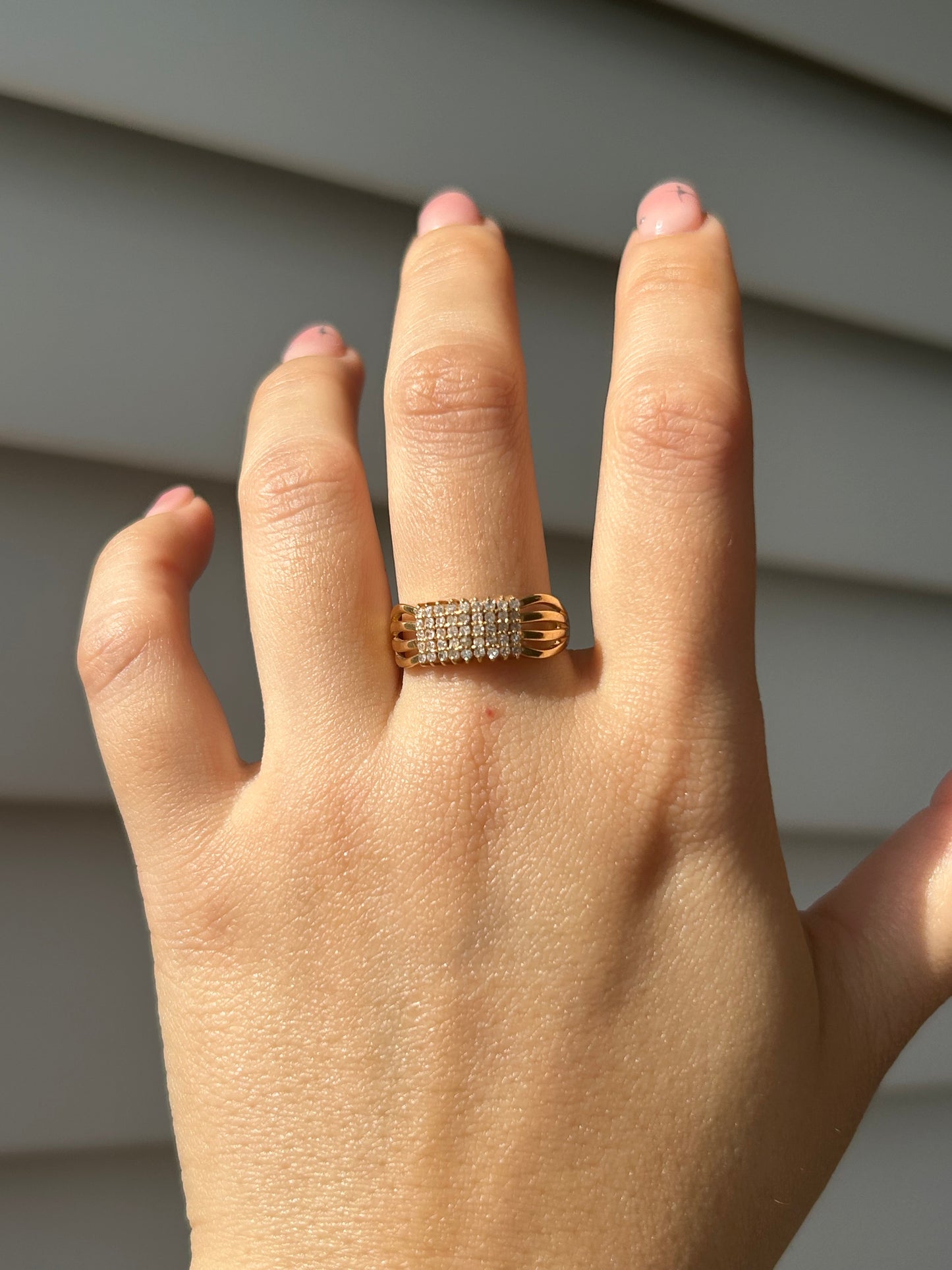 Vintage 18k Yellow Gold Diamond Grid Ring: US Size 7.5, 0.9 ct Diamonds
