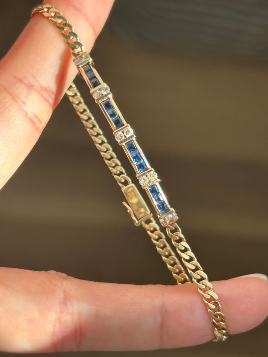 Vintage 18k Gold Sapphire and Diamond Curb Bracelet