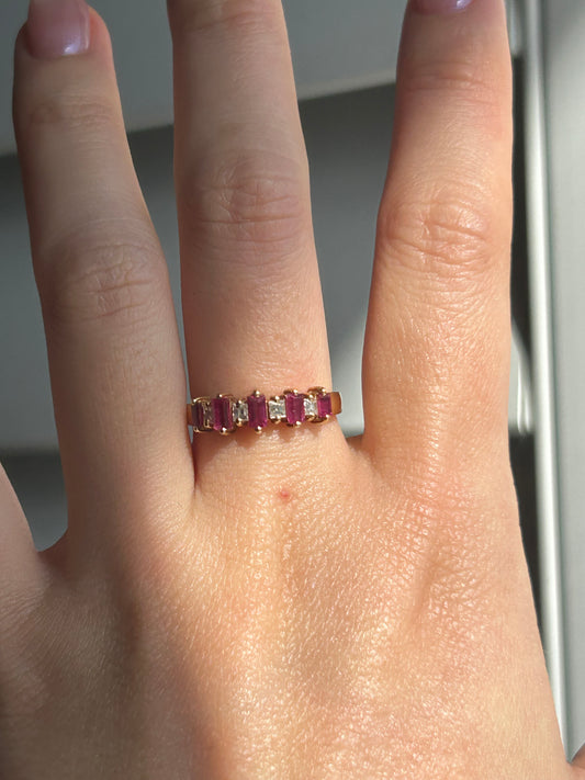 Vintage 18k Baguette Cut Ruby and Diamond Ring