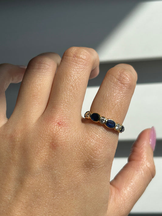 Vintage Oval Sapphire and Round Diamond Band: US Size 7