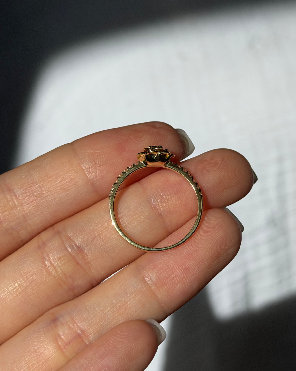 Modern Pre-loved 18k Gold Rose Petal Diamond Stacking Ring