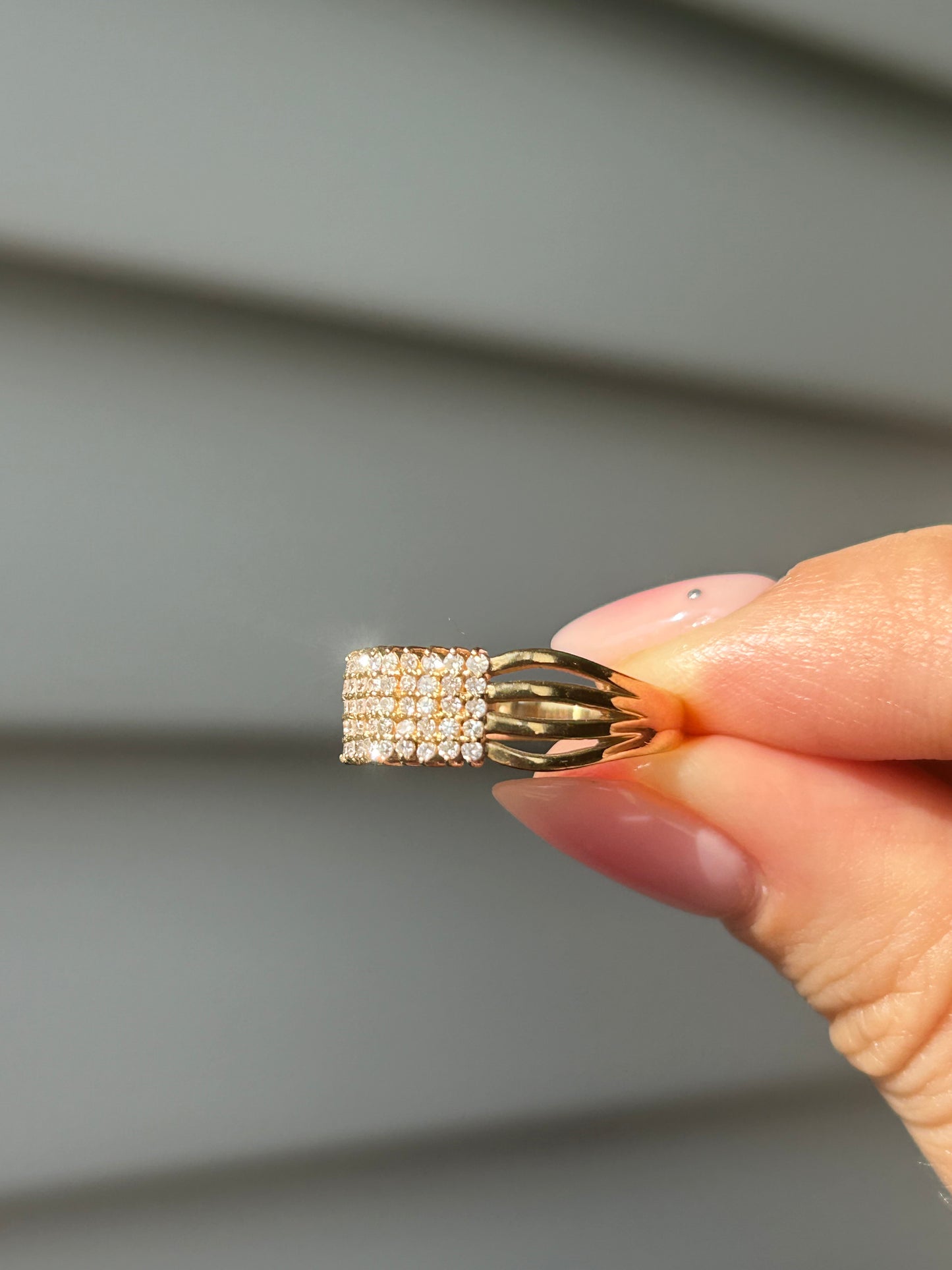 Vintage 18k Yellow Gold Diamond Grid Ring: US Size 7.5, 0.9 ct Diamonds