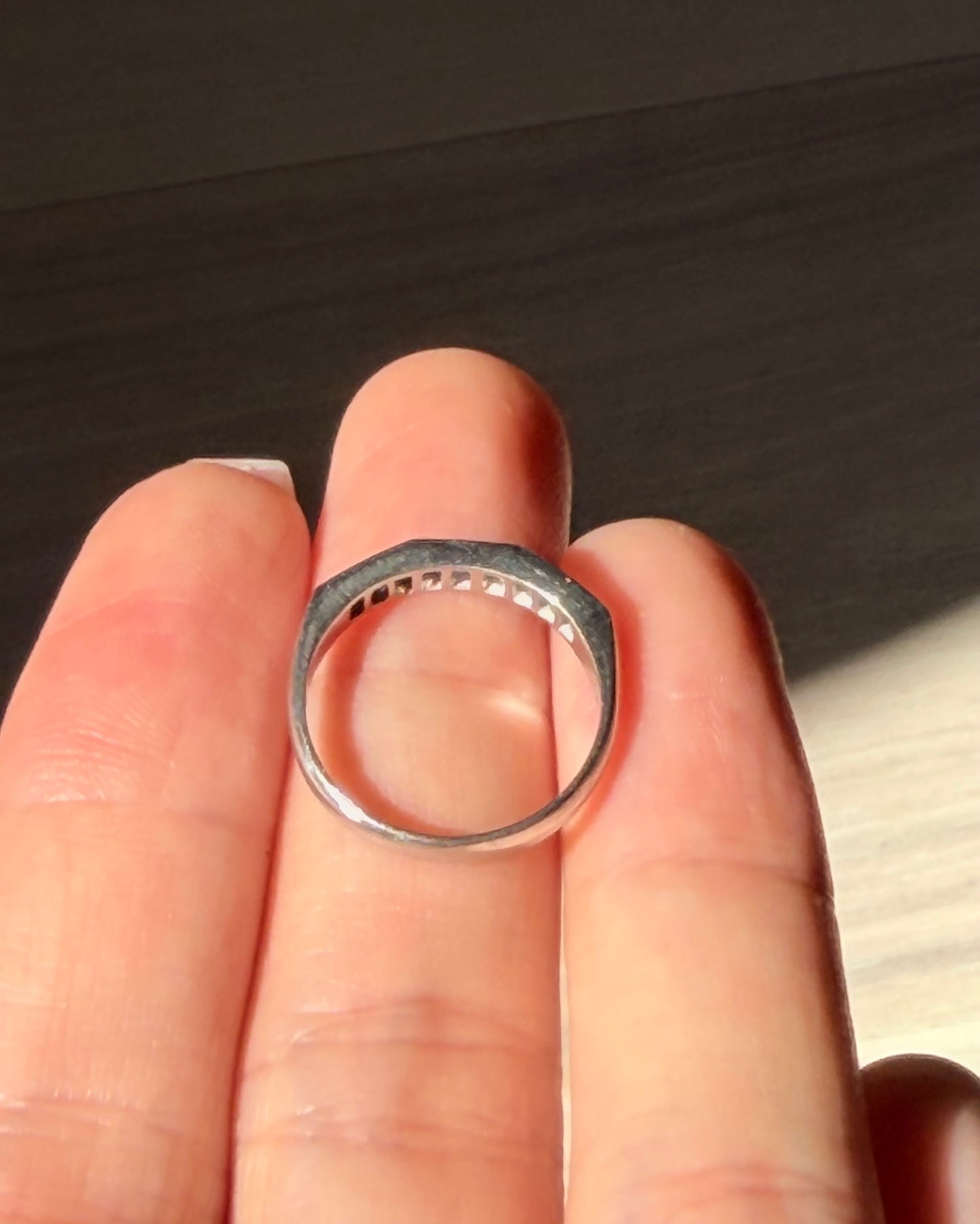 Dainty Vintage Platinum Carre Cut Diamond Stacking Band