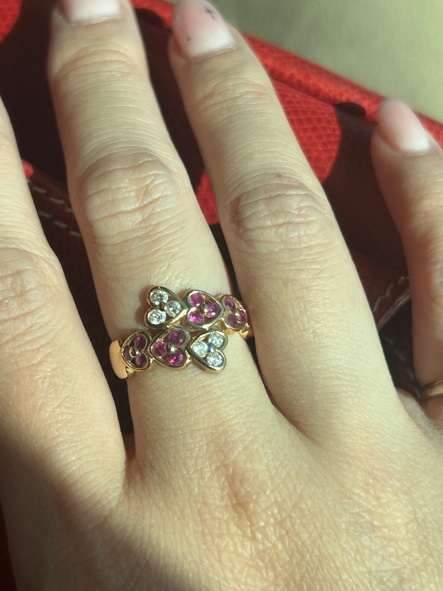 Vintage 18k Heart Bypass Ring: Rubies and Diamonds, US Size 6
