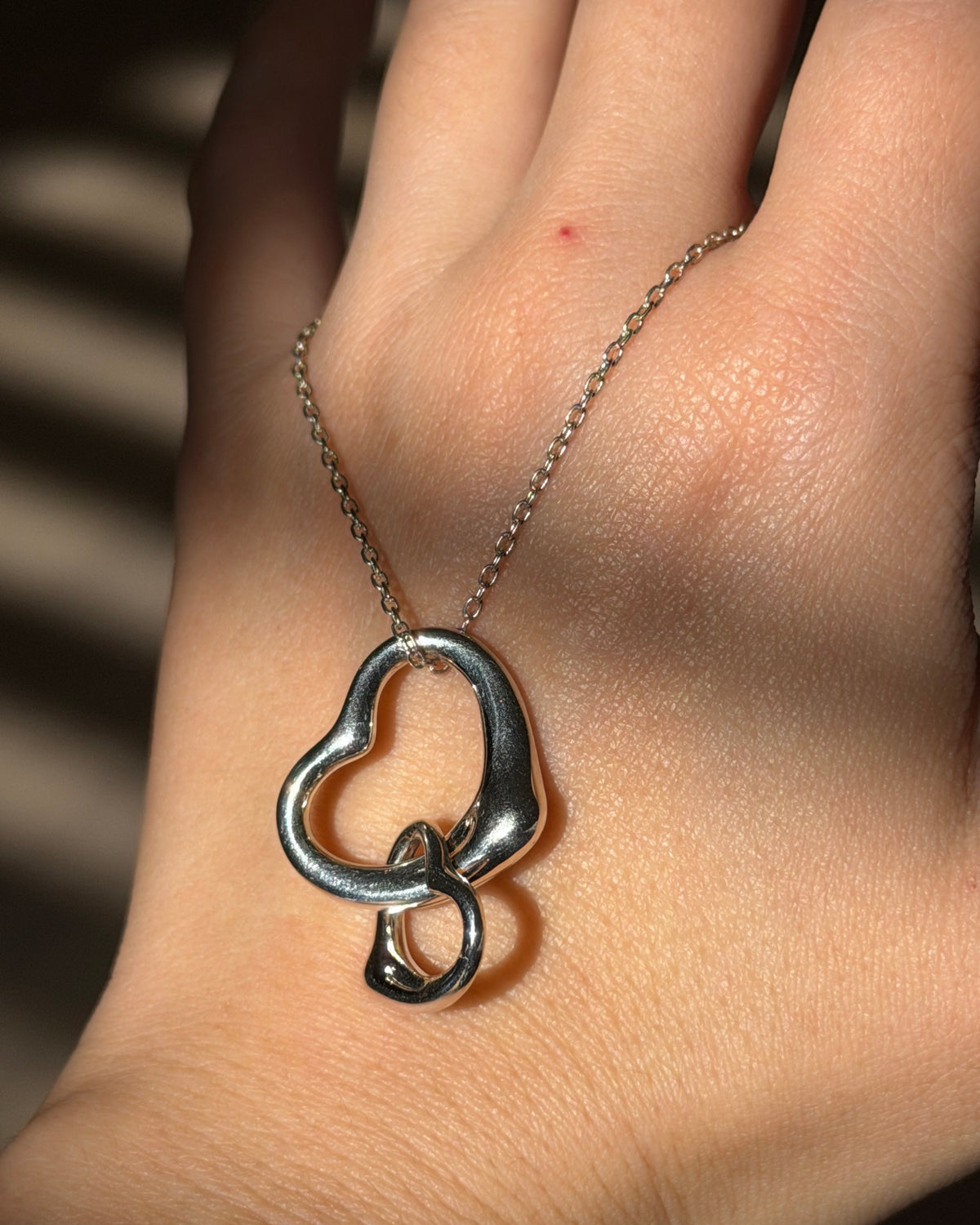 Vintage Silver Tiffany & Co Elsa Peretti Double Open Heart Necklace