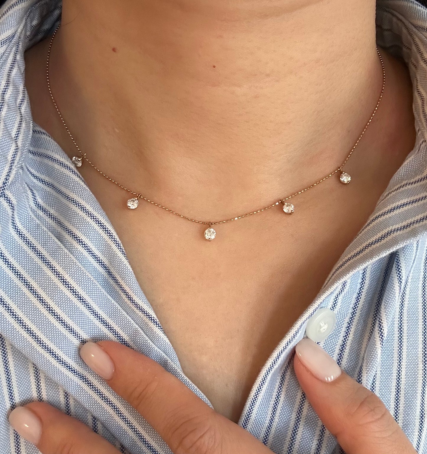 Vintage 18k Gold 1ct Diamond Station Necklace