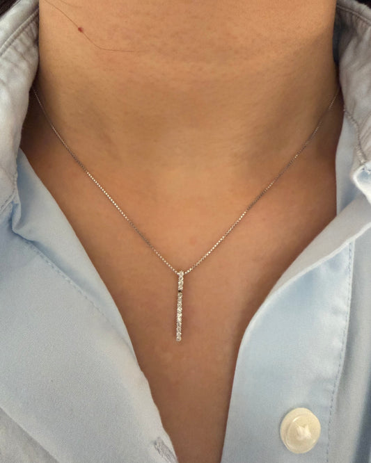 Vintage 18k White Gold Dangle Diamond Bar Pendant