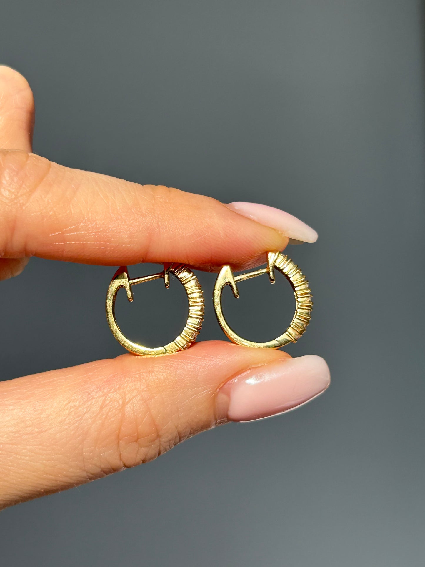 Vintage 18k Gold Diamond Huggies Hoop Earrings