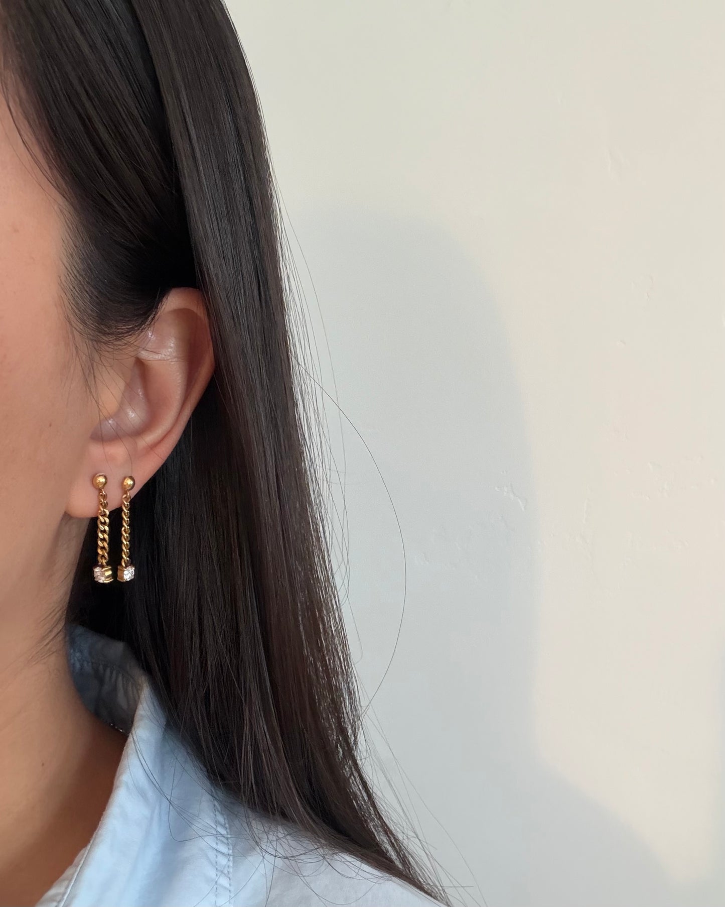 Vintage 18k Gold Diamond Drop Chain Earrings