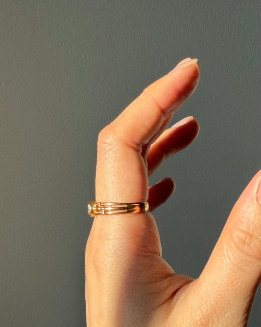 Vintage Art Deco Inspired 18k Gold Bezel Set Diamond Ring - Sculptural Cage Design