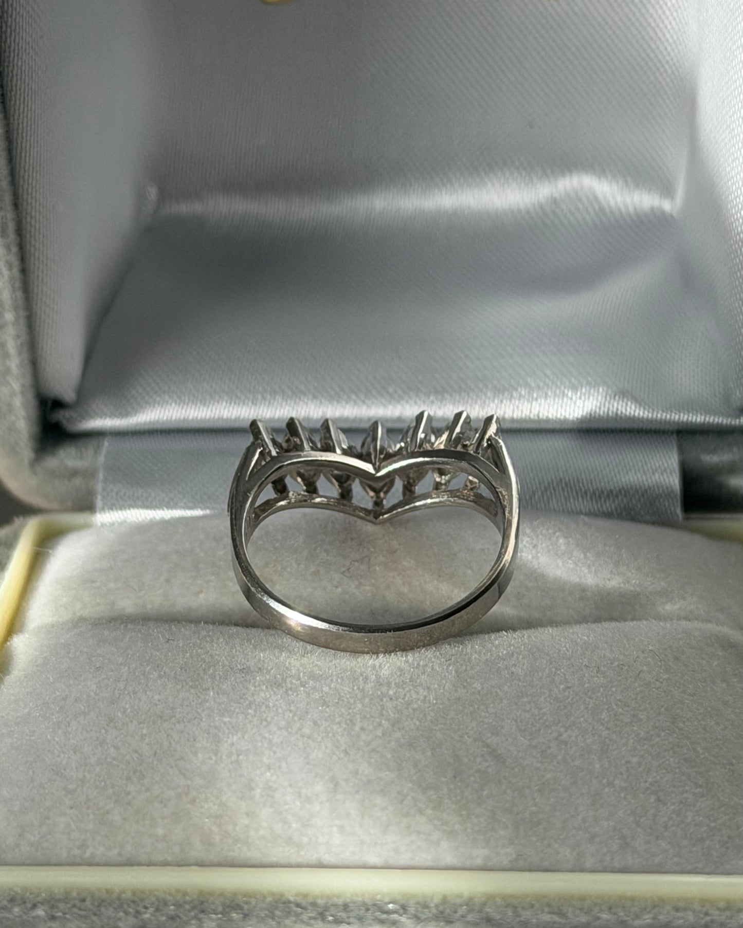 Vintage Platinum Marquise Cut Diamond Chevron V-Shaped Ring
