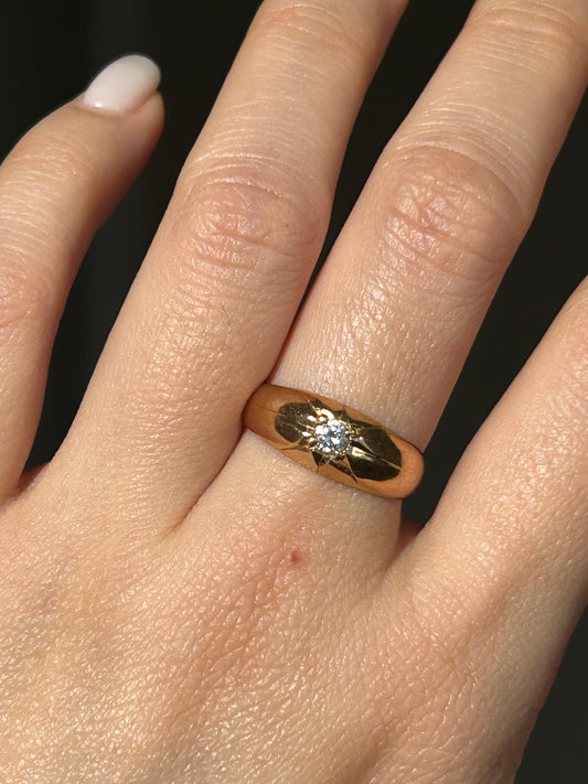 Vintage 18k Gold Mid Century 0.15 ct Diamond Starburst Ring