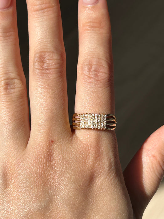 Vintage 18k Yellow Gold Diamond Grid Ring: US Size 7.5, 0.9 ct Diamonds