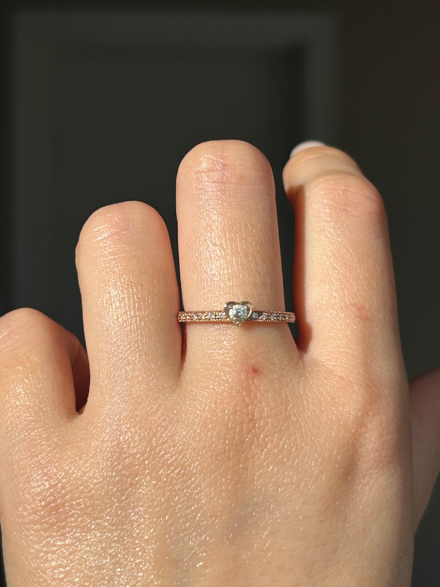 Vintage 18k Pink Gold Diamond Heart Dainty Stacking Band