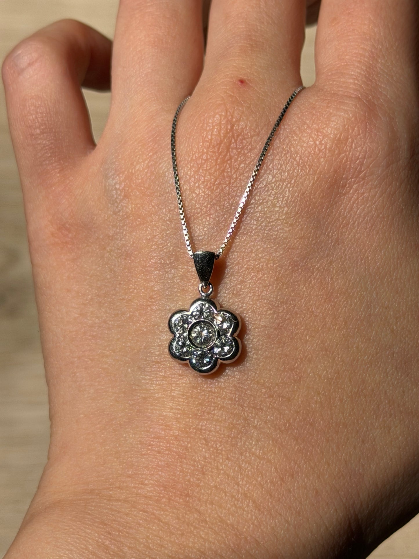 Vintage Platinum Bezel Set Diamond Flower Pendant - 1ctw
