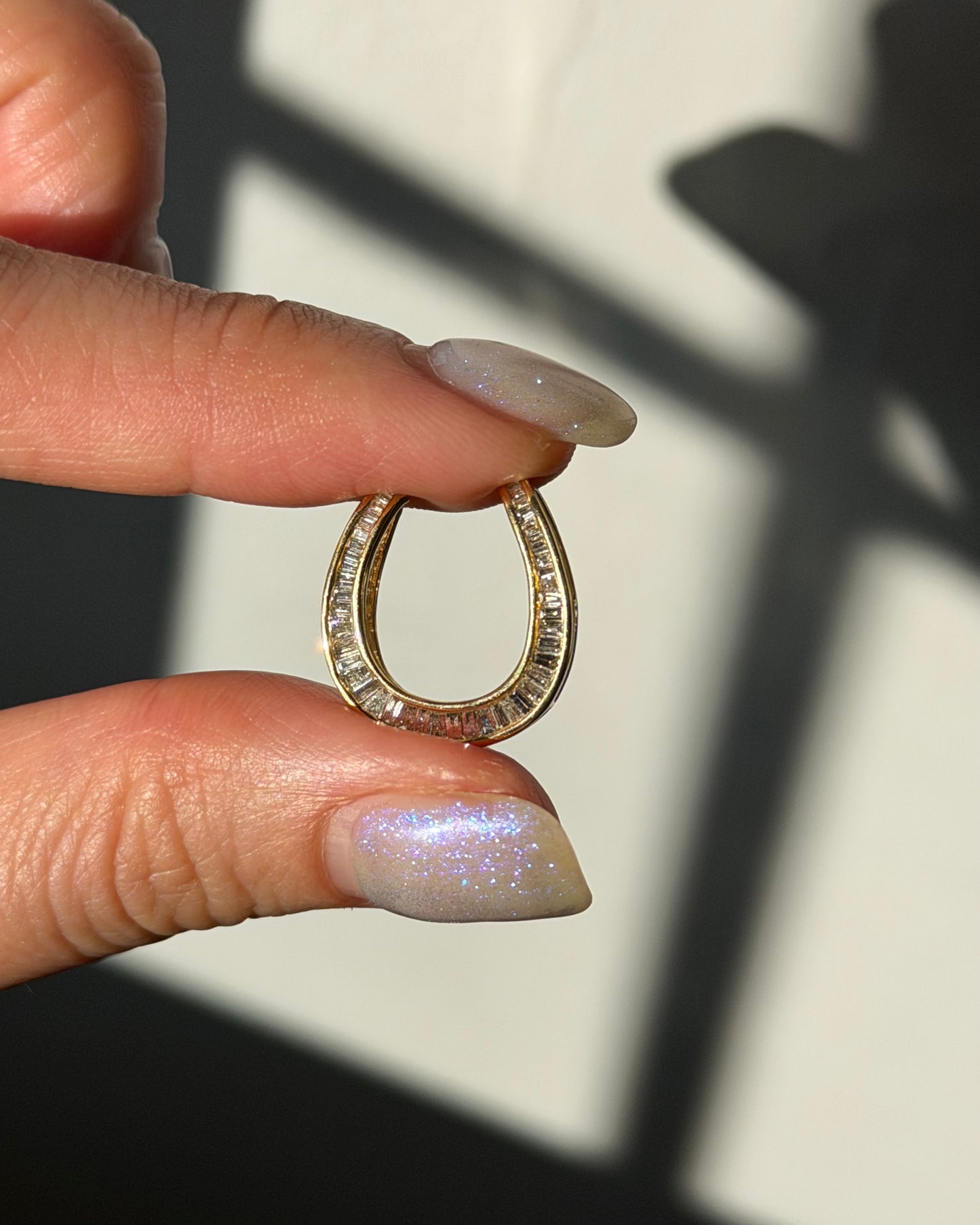 Vintage 18k Gold Baguette Diamond Horseshoe Pendant