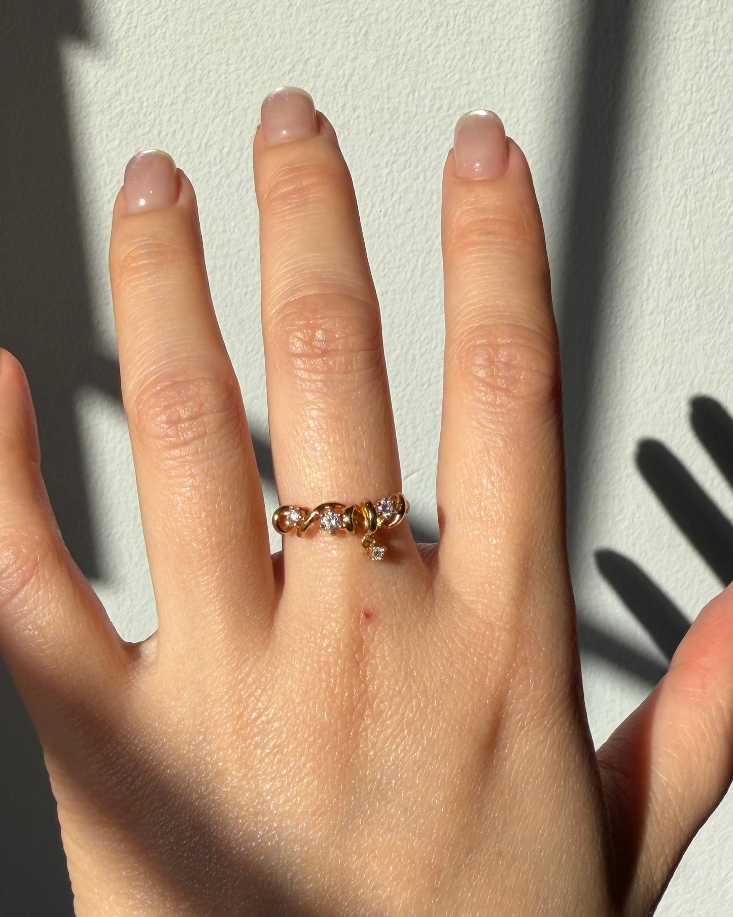 Vintage 18k Yellow Gold Diamond Coil Wrap Ring with Diamond Charm