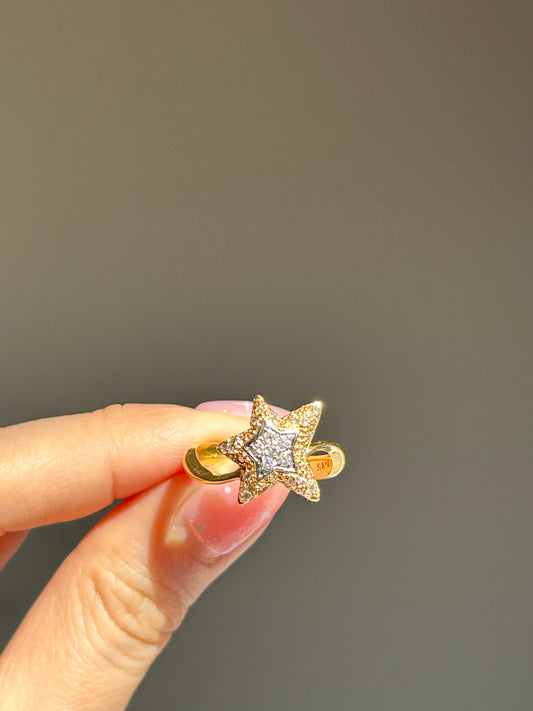 Vintage 18k Gold Diamond Star Ring - Celestial Motif Size 6.75
