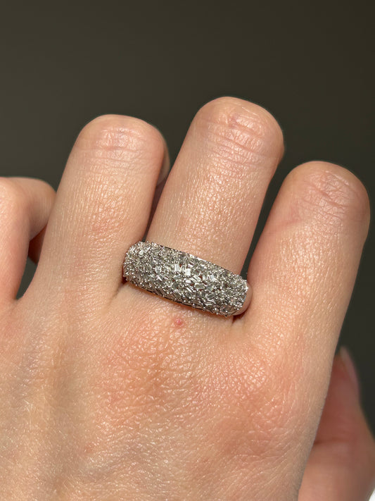 Vintage 18k WG Baguette Diamond Confetti Dome Ring