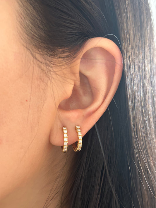 Vintage 18k Diamond Huggie Hoop Earrings