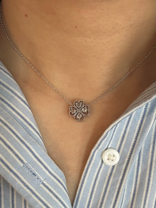 Modern Estate 18k WG Rose Cut Diamond Clover Slider Pendant