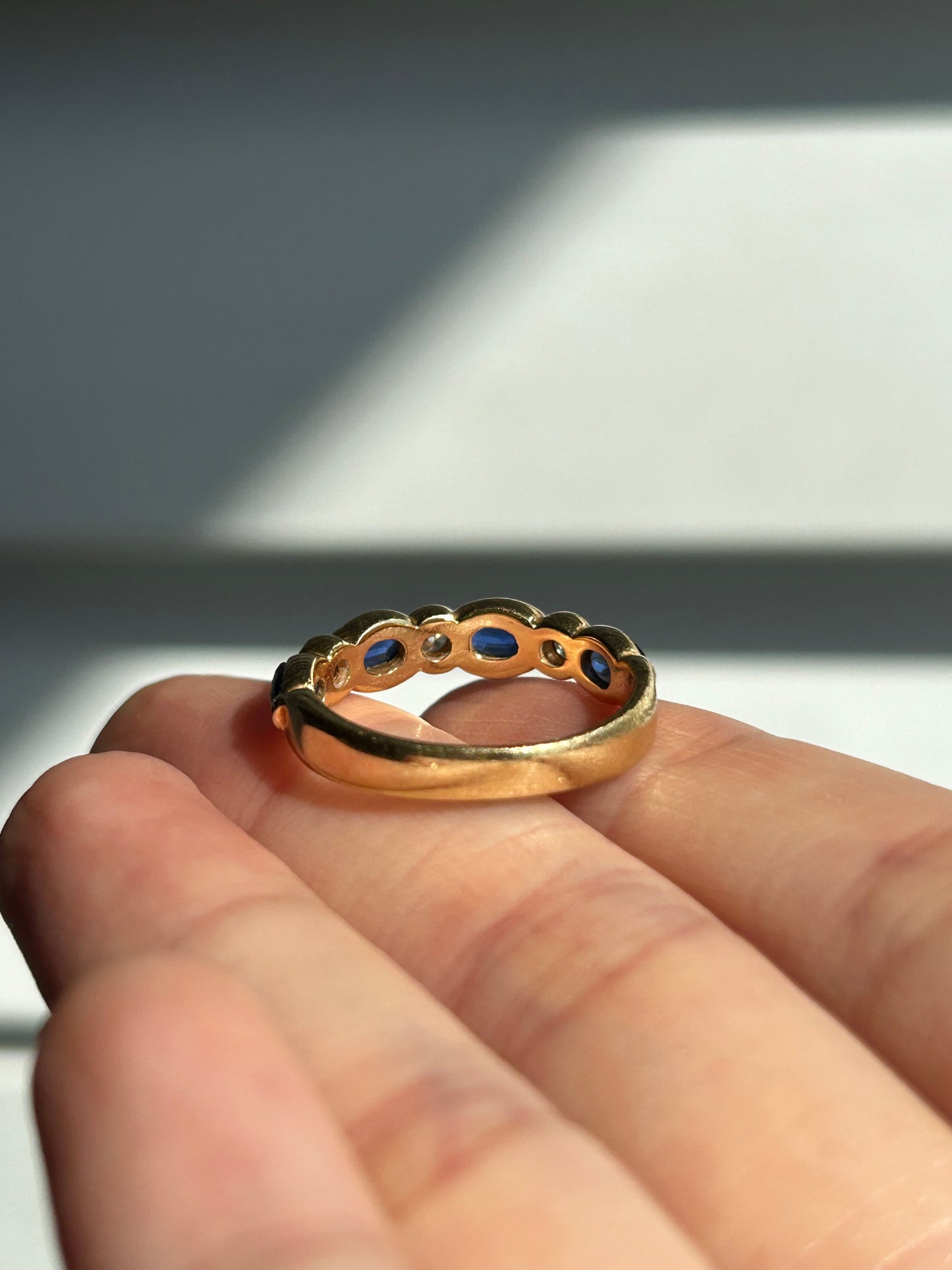 Vintage Oval Sapphire and Round Diamond Band: US Size 7