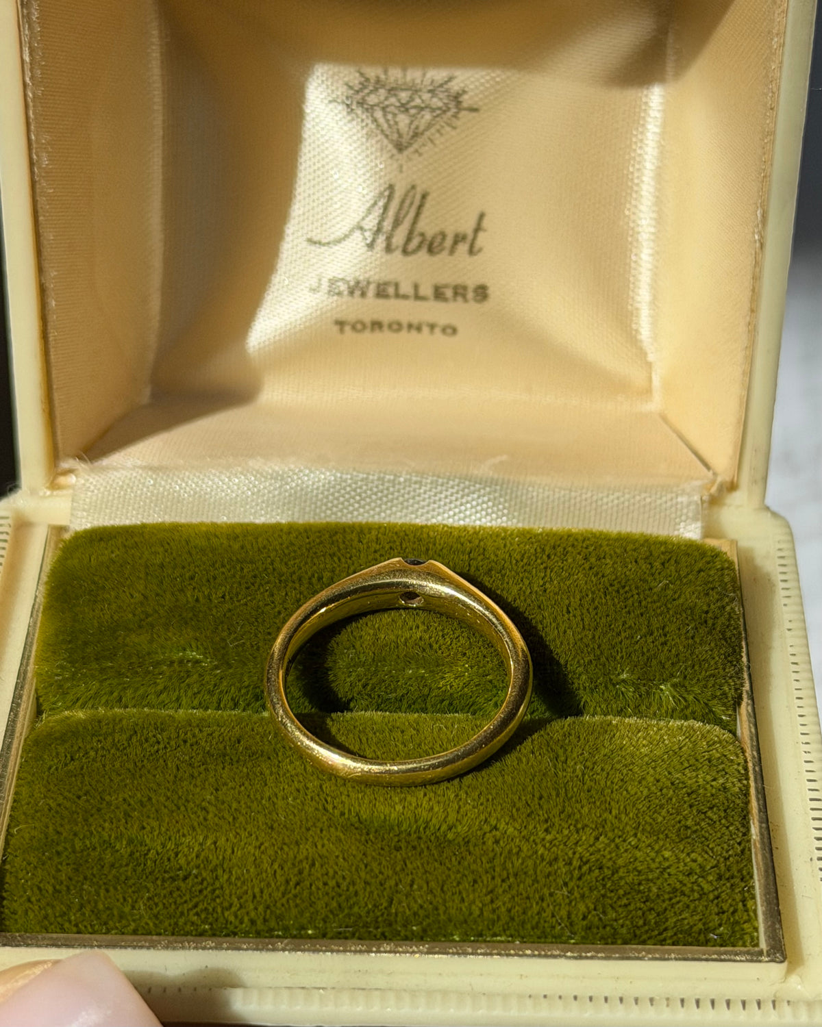 Vintage 18k Gold Half Bezel Set Light Yellow Diamond Thin Dome Stacking Band