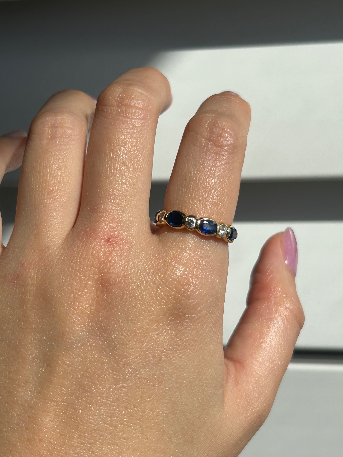 Vintage Oval Sapphire and Round Diamond Band: US Size 7