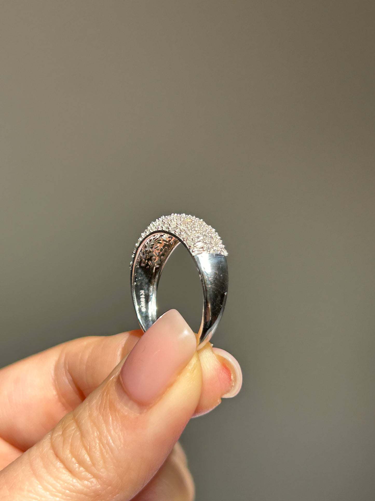 Vintage 18k WG Baguette Diamond Confetti Dome Ring