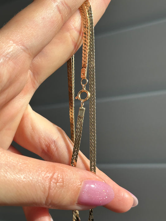 Vintage 10k Herringbone x Flat Curb Chain