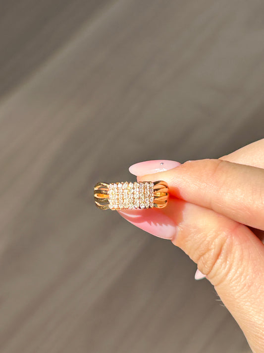 Vintage 18k Yellow Gold Diamond Grid Ring: US Size 7.5, 0.9 ct Diamonds