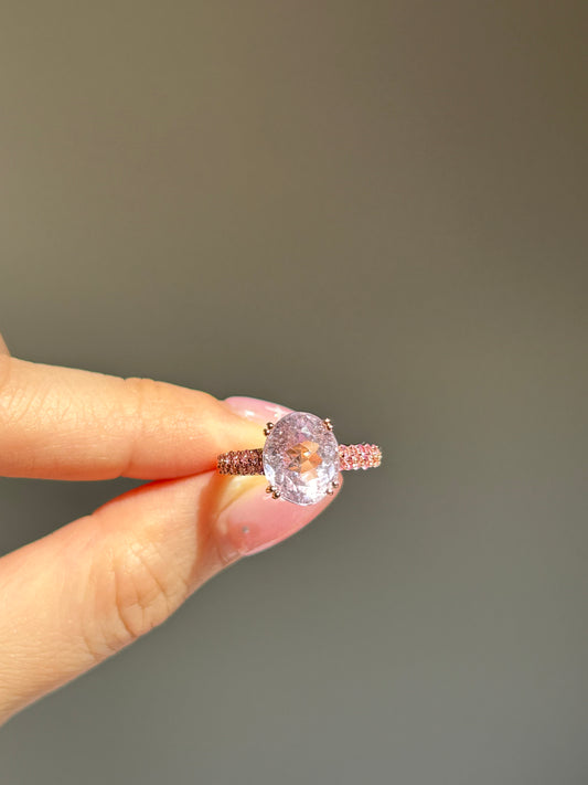 Vintage 18k Yellow Gold Kunzite Cocktail Ring - Pave Pink Sapphires