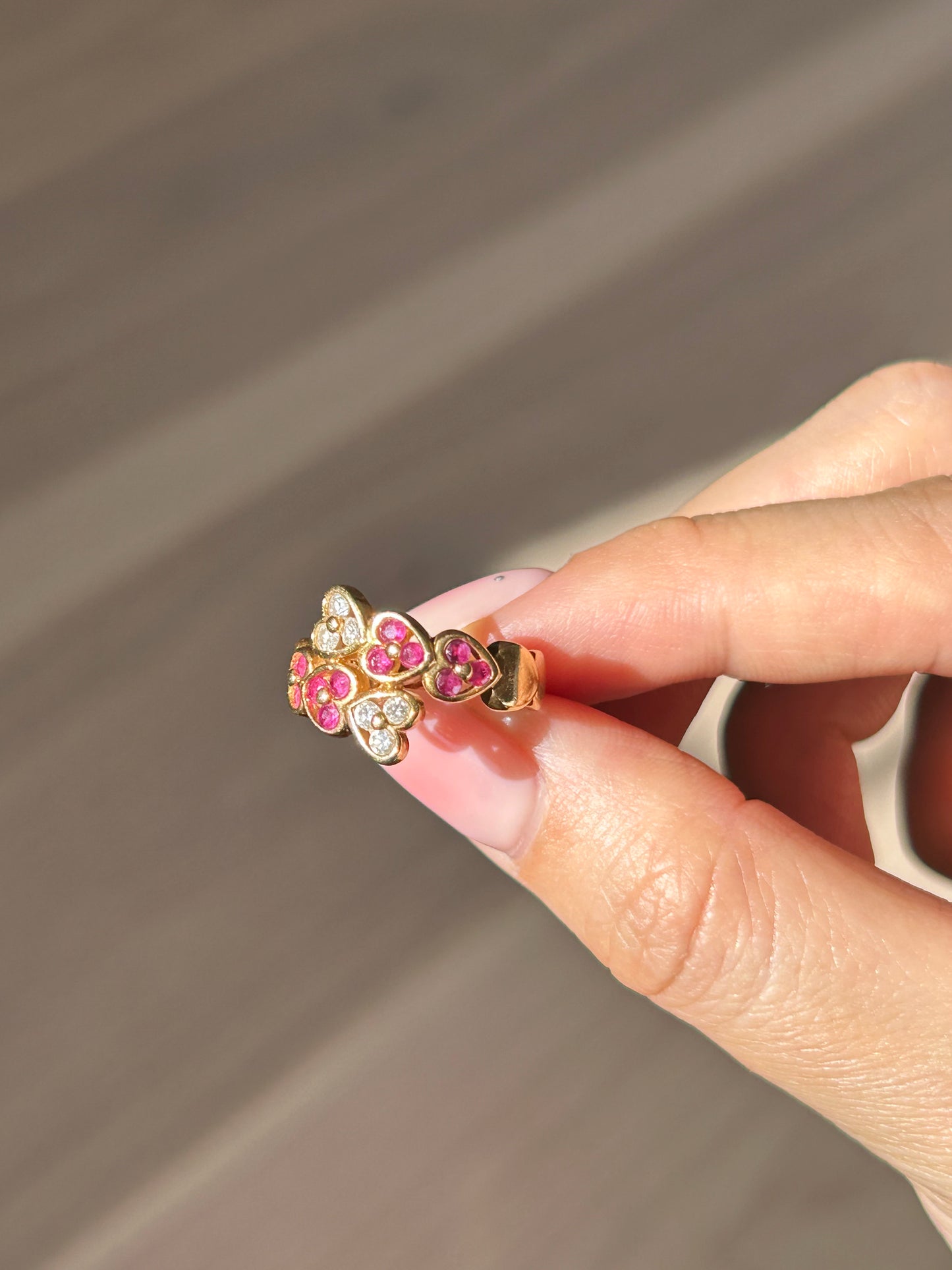 Vintage 18k Heart Bypass Ring: Rubies and Diamonds, US Size 6