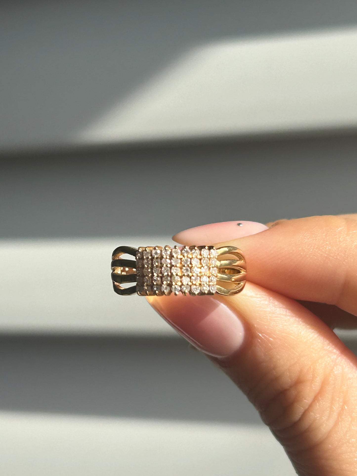 Vintage 18k Yellow Gold Diamond Grid Ring: US Size 7.5, 0.9 ct Diamonds