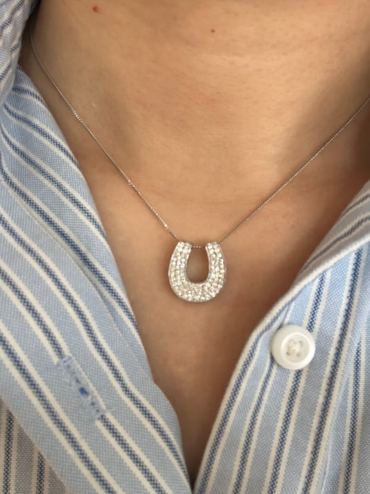 Vintage 18K White Gold Pave Diamond Horseshoe Pendant