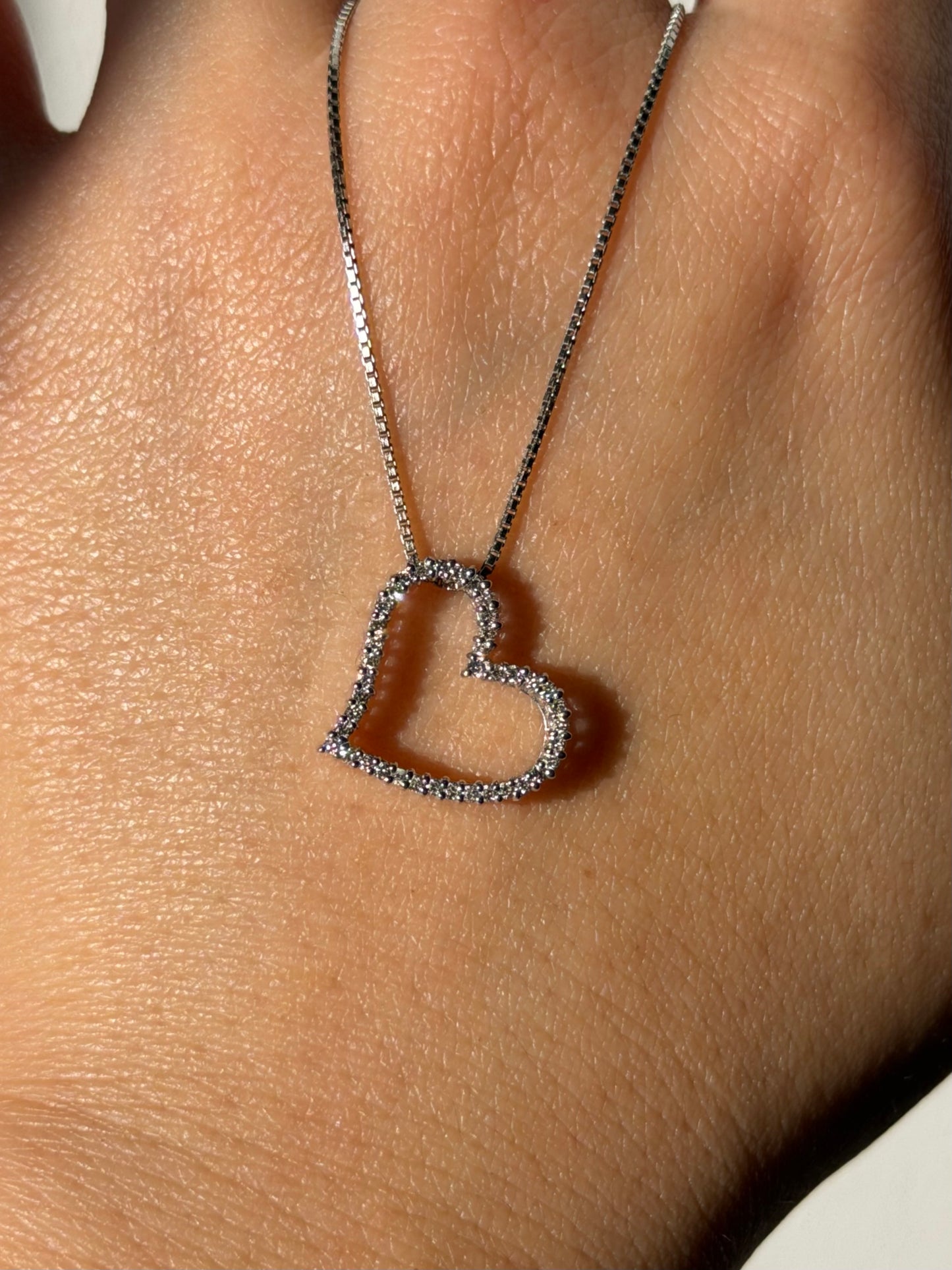 Vintage 18k White Gold Diamond Heart Shaped Charm Pendant