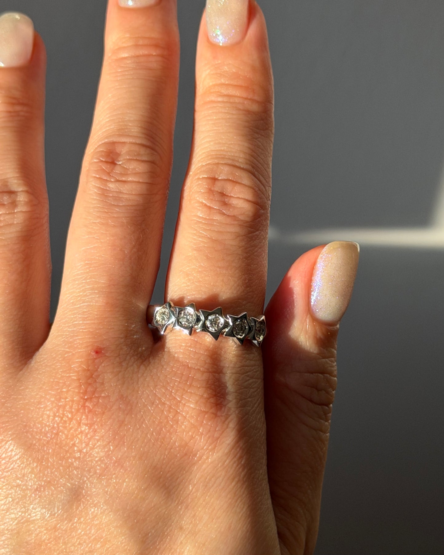 Vintage 14k White Gold Flush Set Diamond Celestial Star Band