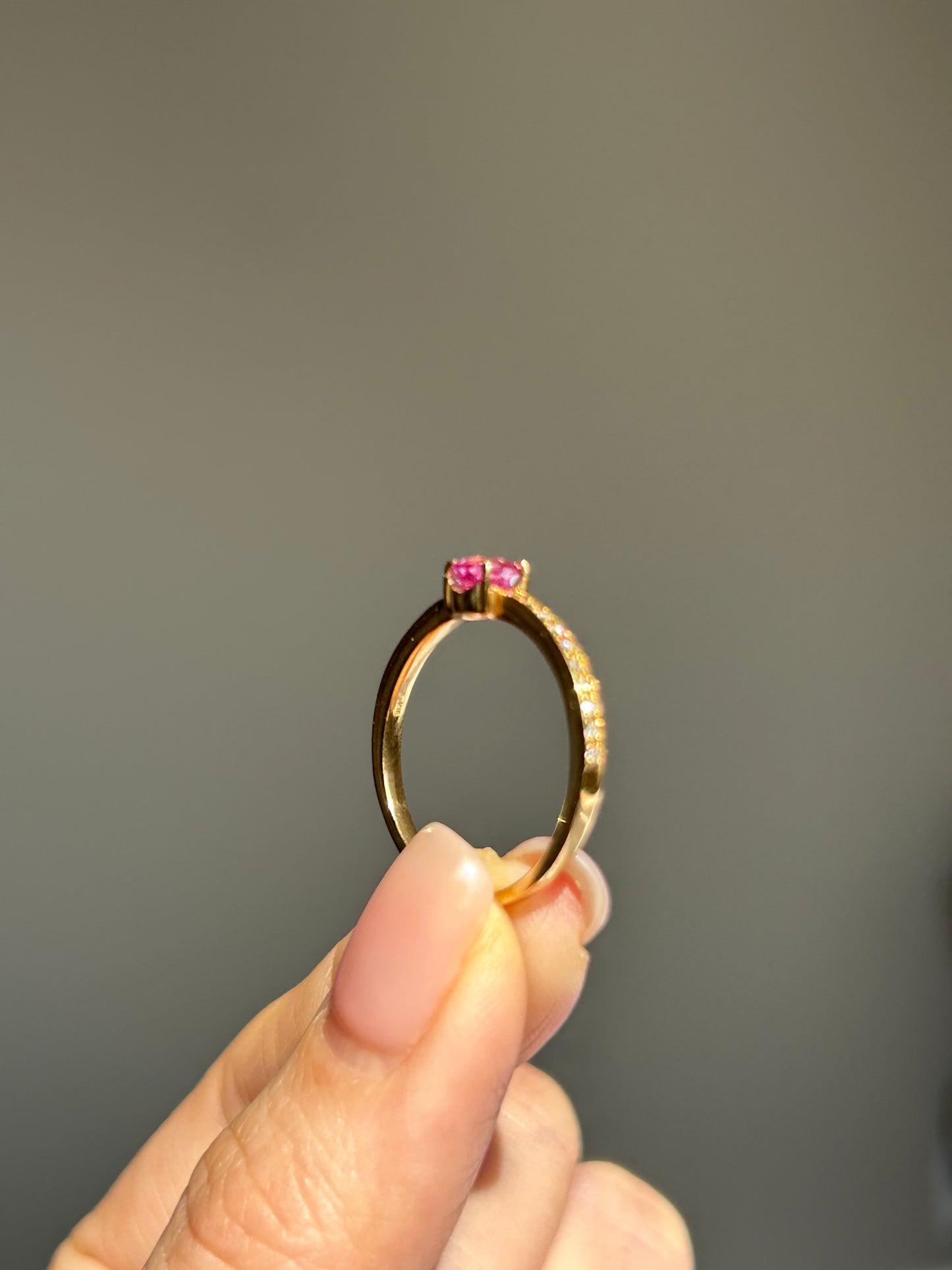 Modern Estate 18k Gold Pink Sapphire with Diamond Accent Ring
