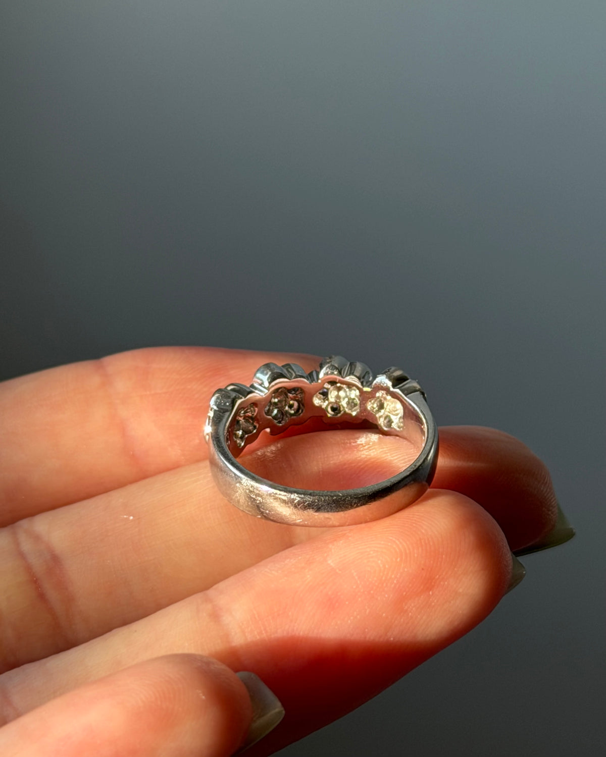 Vintage 18k White Gold Diamond Cherry Blossom Flower Band
