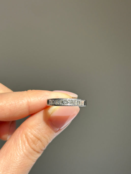 Vintage Platinum 900 Channel Set Emerald-Cut Diamond Band