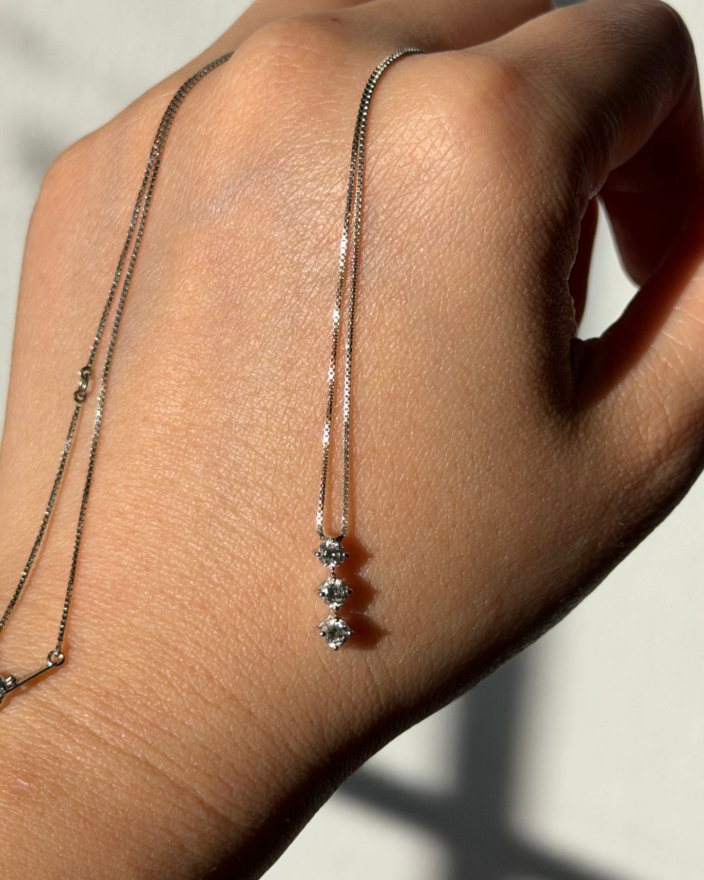 Vintage Platinum Three Stone Diamond Pendant Necklace
