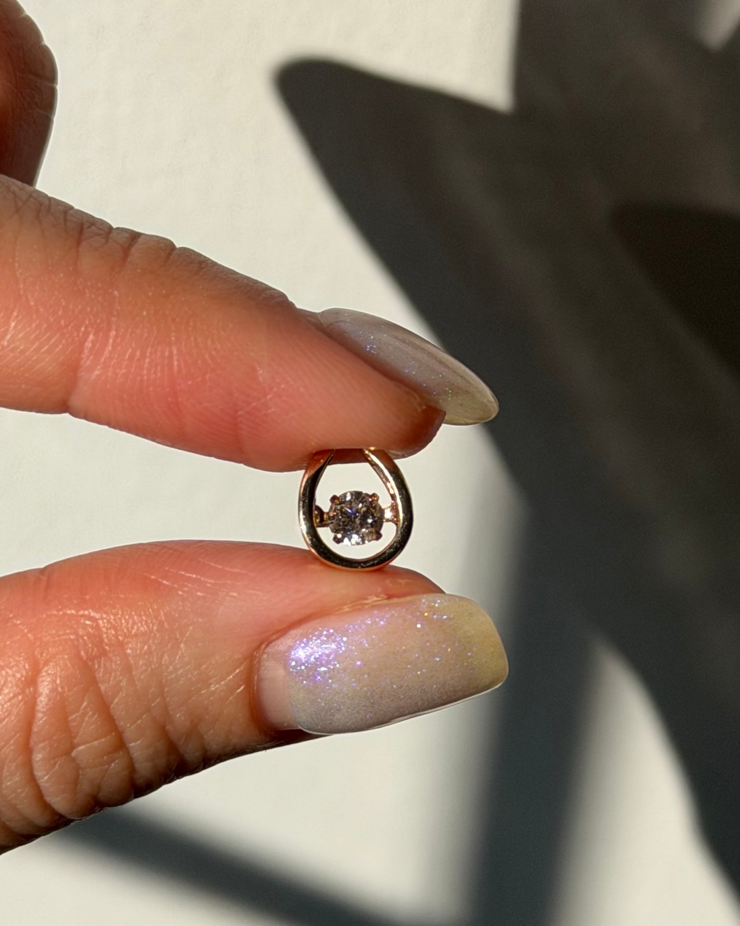 Dainty Vintage 18k Rose Gold Suspended Champagne Diamond Horseshoe Charm Pendant