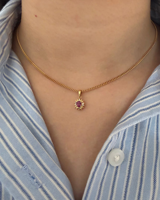 Vintage 18k Gold Oval Ruby Diamond Halo Charm
