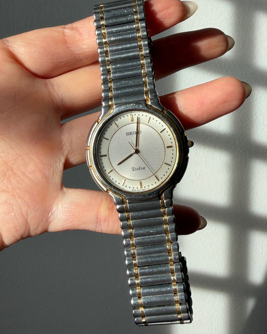 Vintage Seiko Dolce Exeline 5E31 Stainless Steel Two-Toned Round Dial Watch - Box and Papers