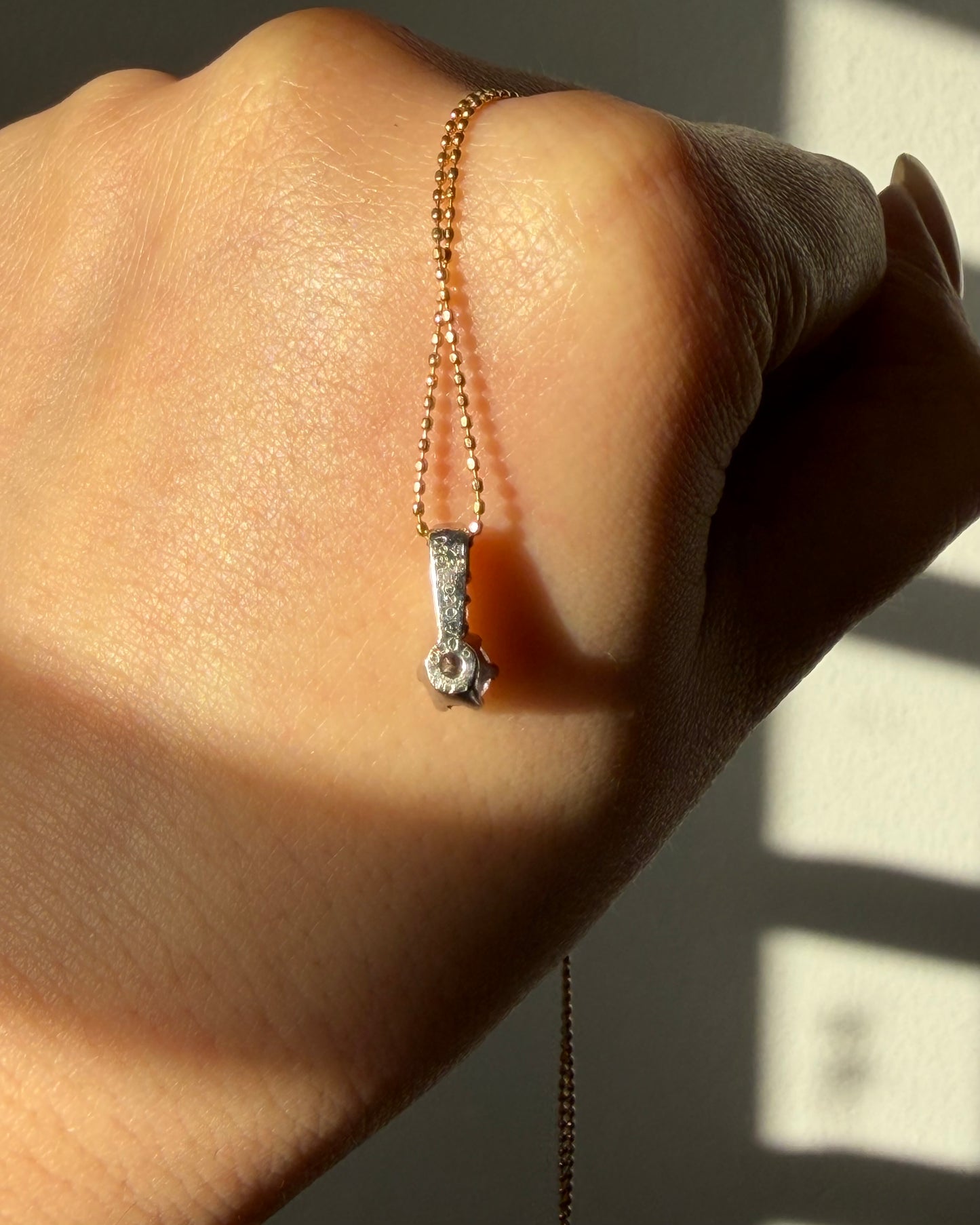 Vintage Platinum Prong Set Diamond Charm Pendant with Diamond Bail