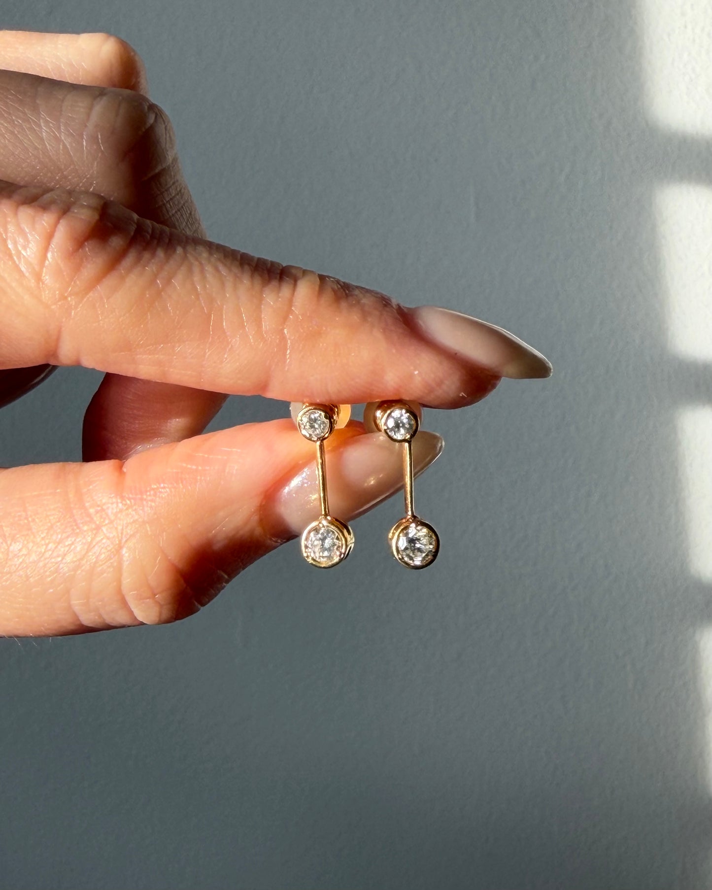 Vintage 18k Gold Bezel Set Diamond Drop Earrings - 0.50ctw