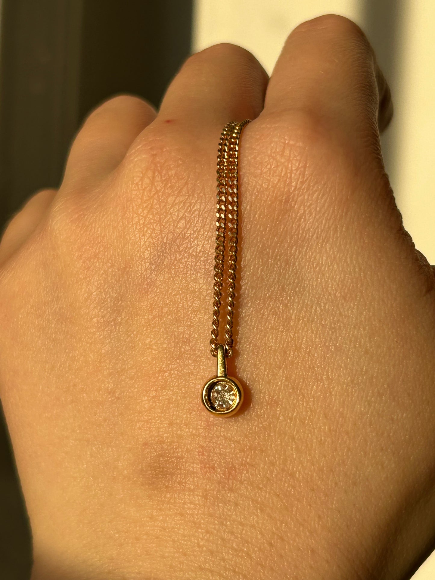 Vintage 18k Gold Bezel Set Diamond Charm Pendant